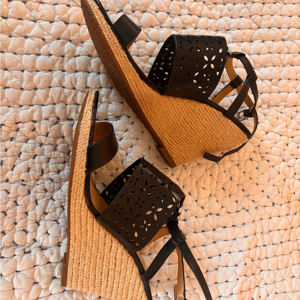 Michael Kors Darci Wedge Black Leather Size 9 Sandal Wedge Heels - Picture 9 of 12